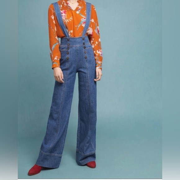 Anthropologie Pilcro High-Waist Button Wide-Leg Denim Jumpsuit - 30 - Picture 2 of 4